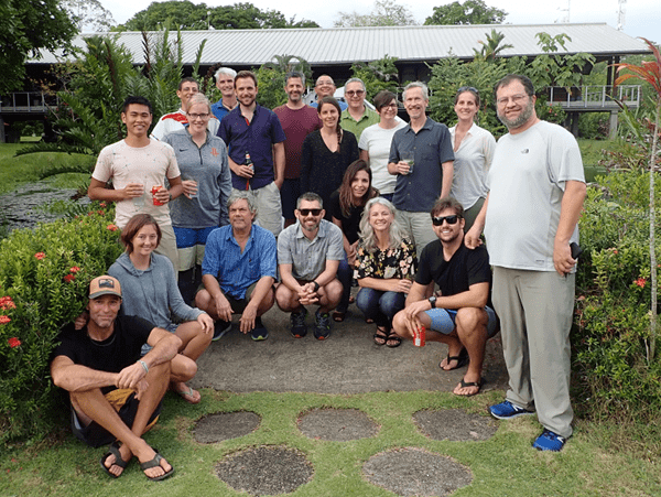 Participants from the 2018 workshop. From left to right. **FRONT ROW**: Jarrod J Scott, Noelle Lucey, Allen Herre, Douglas Rasher, Raquel Peixoto, Rebecca Vega Thurber, Tiago Pereira, Jonathan Eisen. **MIDDLE ROW**: Benedict Yuen, Laetitia Wilkins, Matthieu Leray, Emilia Sogin, Lizzy Wilbanks, Emmett Duffy, Katherine Sharp. **BACK ROW**: David Coil, Aaron O’Dea, Jon Kaye, Luis Mejia, Robert Thacker. Not pictured: Rachel Collin, Harilaos Lessios, Jennifer McMillan,  Ross Robertson, William Wcislo.